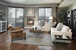 High-end real estate photography high rise condo living room in West Los Angeles, CA. by Tom Hunter Photography